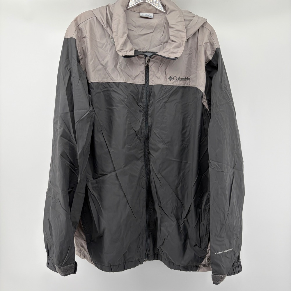 Columbia Mens L Omni-Shield Packable Windbreaker Jacket Gray Black Packable